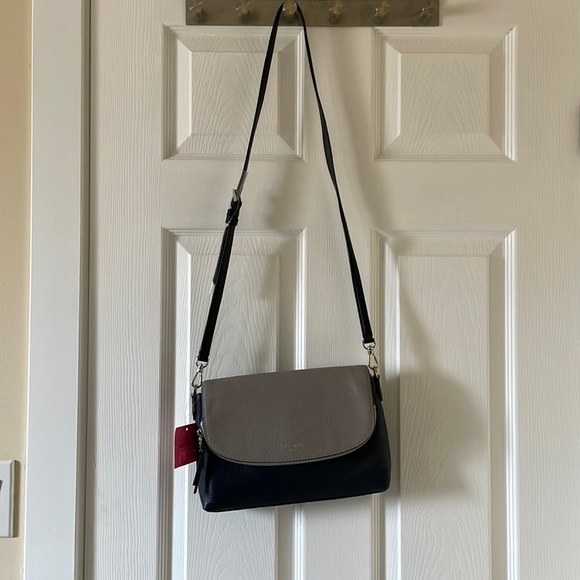 NEW Kate Spade Polly grey and navy cross body with zipped flap - Picture 1 of 13